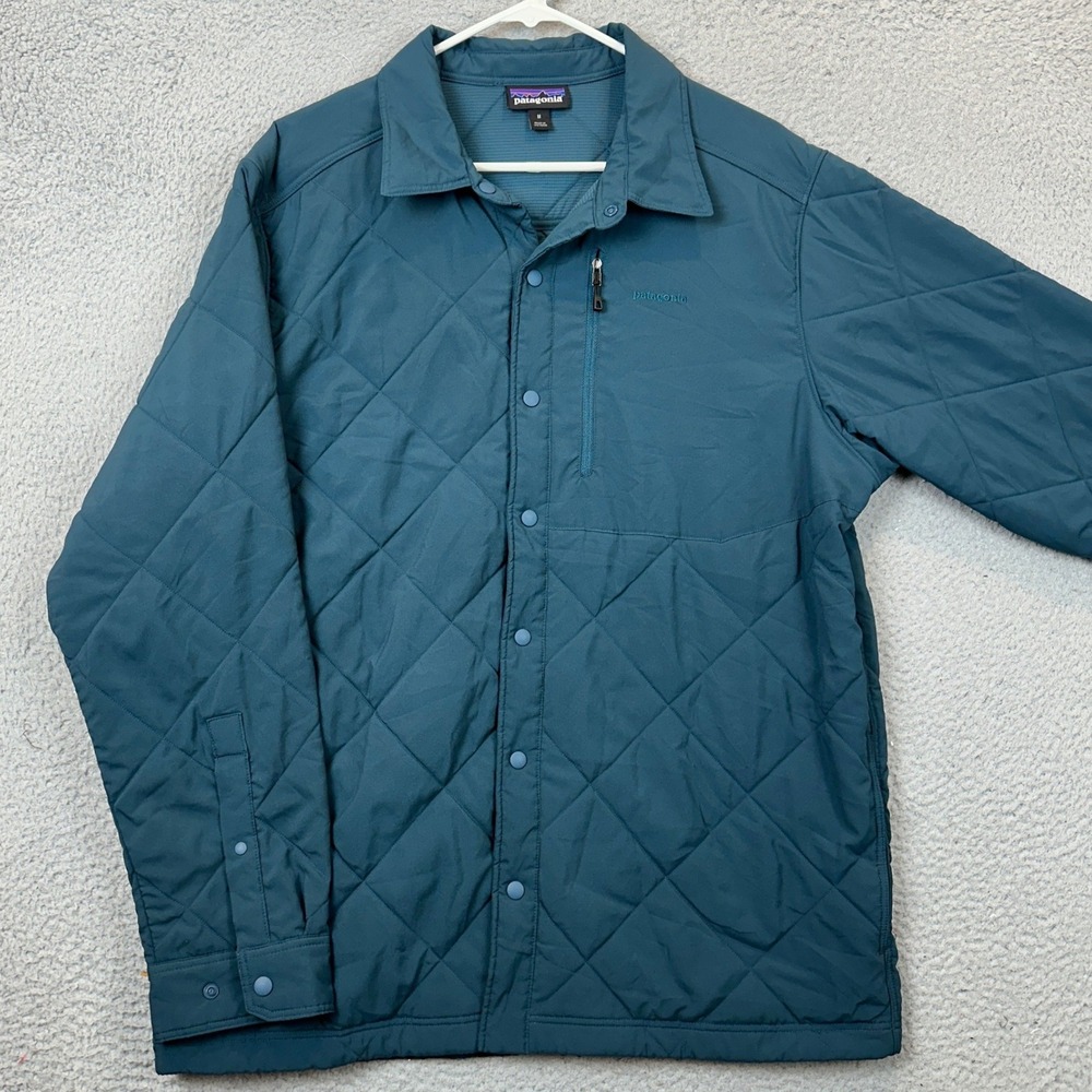 Patagonia Tough Puff Shirt Mens Medium Teal Diamond Quilted Snap Front Jacket
